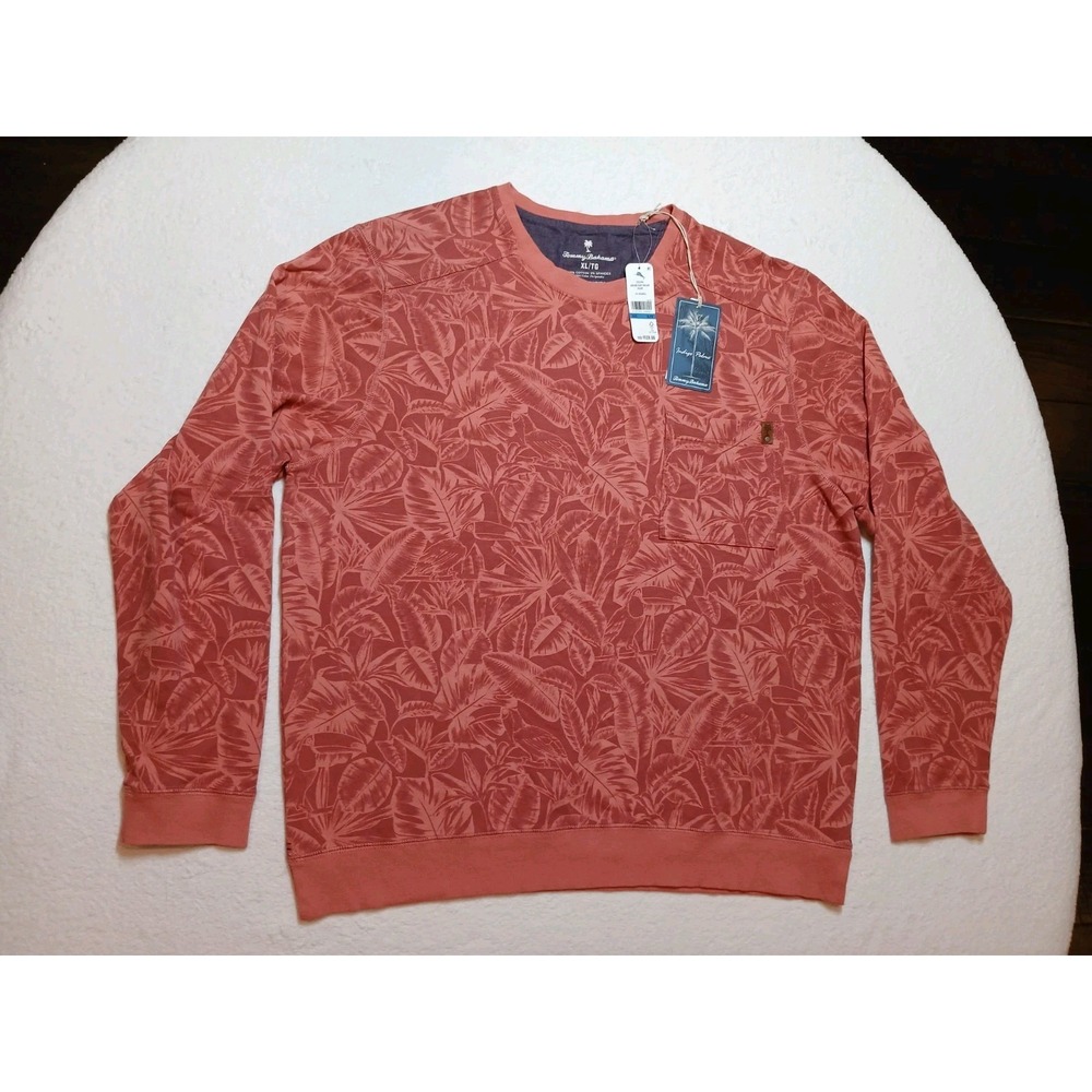 NWT Tommy Bahama Sweatshirt Men XL Ben & Terry Twilight Palms Coral $128